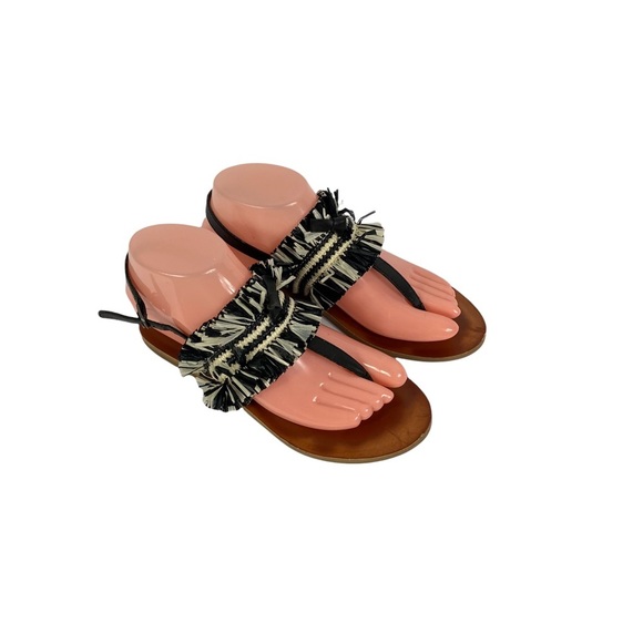 Lucky Brand Akerlei Flat Sandal Black Size 6 Natura Flat Thong Leather Shoes - Picture 3 of 8